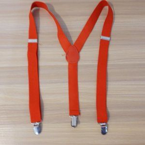 Suspender Boy Orange Neon Clip On Y Back Adjustable Strap Solid Stretch Elastic